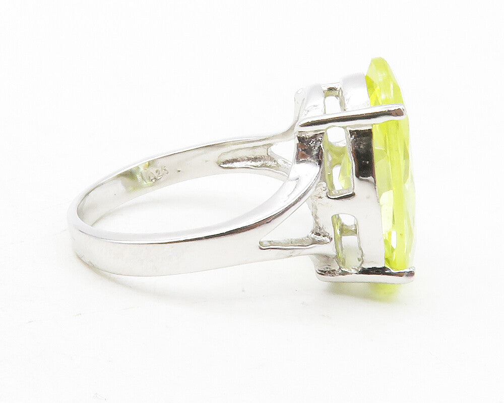 925 Sterling Silver  Yellow Cubic Zirconia Shiny Cocktail Ring Sz 9  RG12698