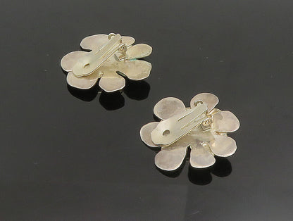 DESIGNER 925 Silver  Vintage Modernist Flower Non Pierced Earrings  EG11695