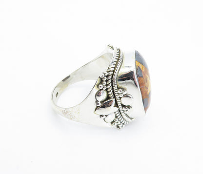 925 Sterling Silver Multi Color Jasper Shiny Twist Cocktail Ring Sz 8 RG7898