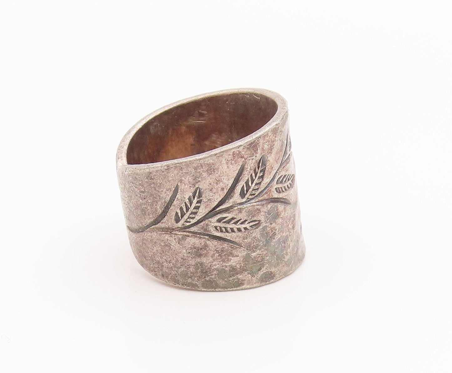 925 Sterling Silver Vintage Ring Floral Etched Hammered Band  Sz 6.5  RG36107