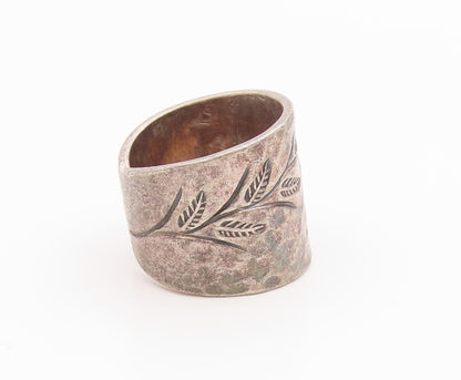 925 Sterling Silver Vintage Ring Floral Etched Hammered Band  Sz 6.5  RG36107