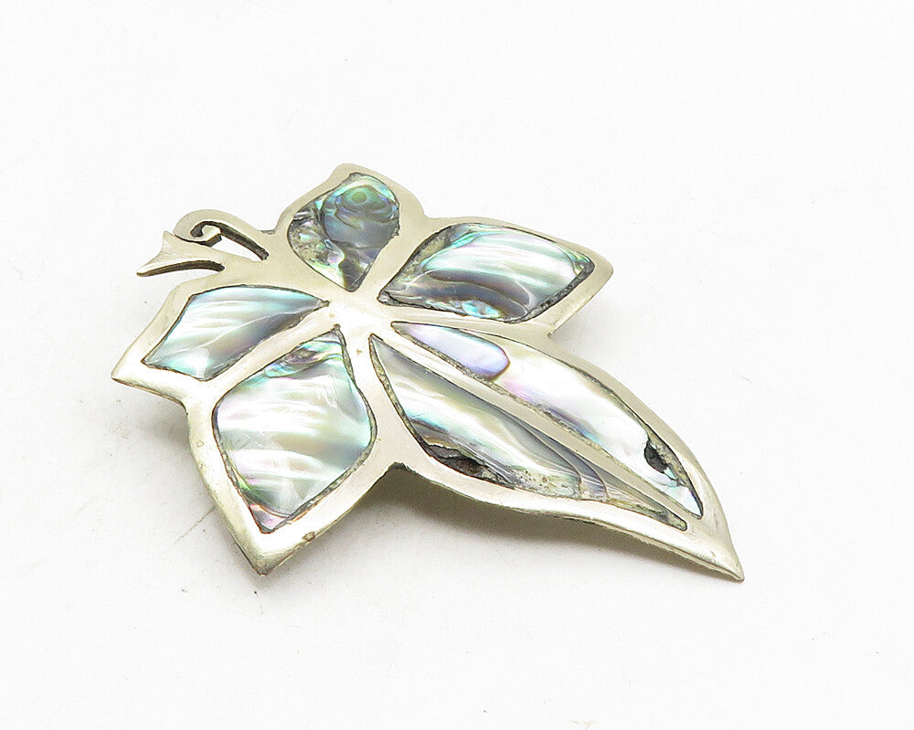 MEXICO 925 Sterling Silver  Vintage Abalone Single Leaf Brooch Pin  BP3971