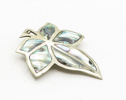 MEXICO 925 Sterling Silver  Vintage Abalone Single Leaf Brooch Pin  BP3971