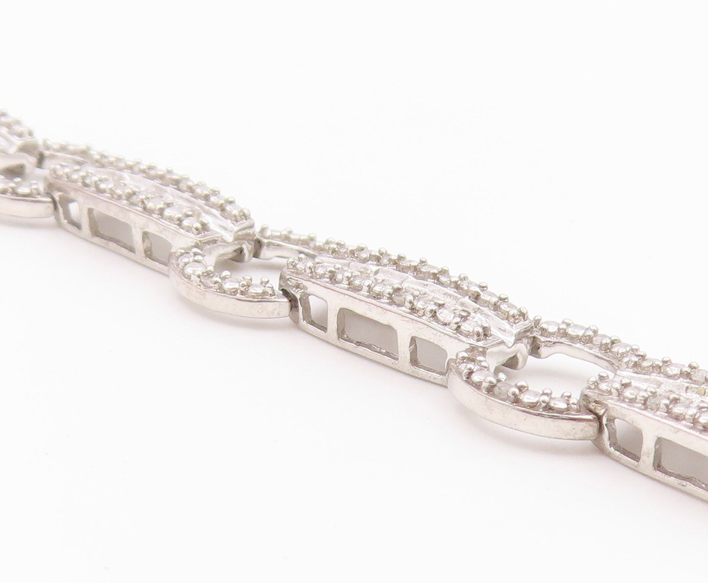 925 Sterling Silver Vintage Bracelet Real Diamonds Geometric Link Chain  BT12176