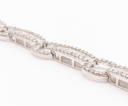 925 Sterling Silver Vintage Bracelet Real Diamonds Geometric Link Chain  BT12176