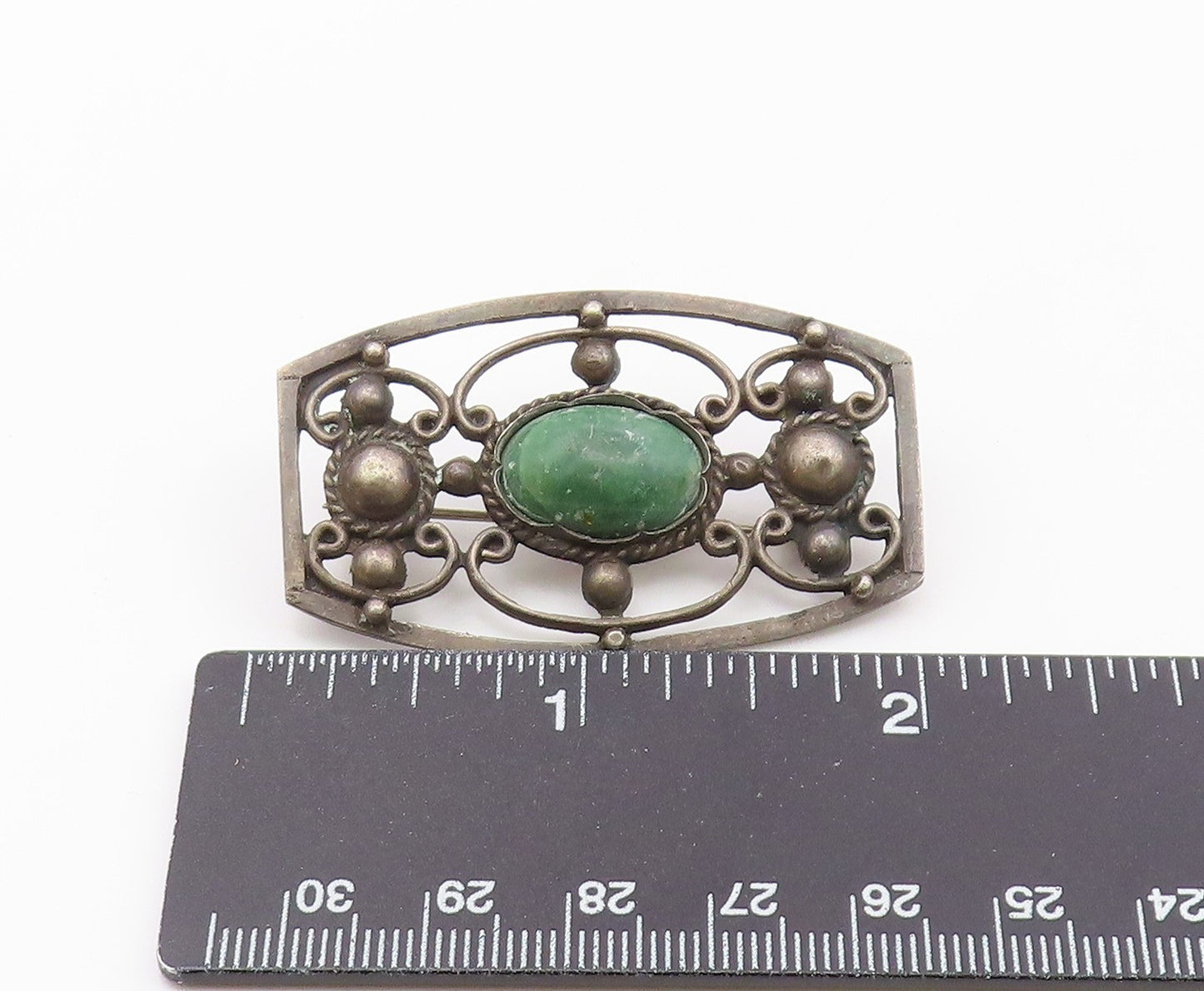 MEXICO 925 Sterling Silver Vintage Antique Real Jasper Swirl Brooch Pin  BP6301