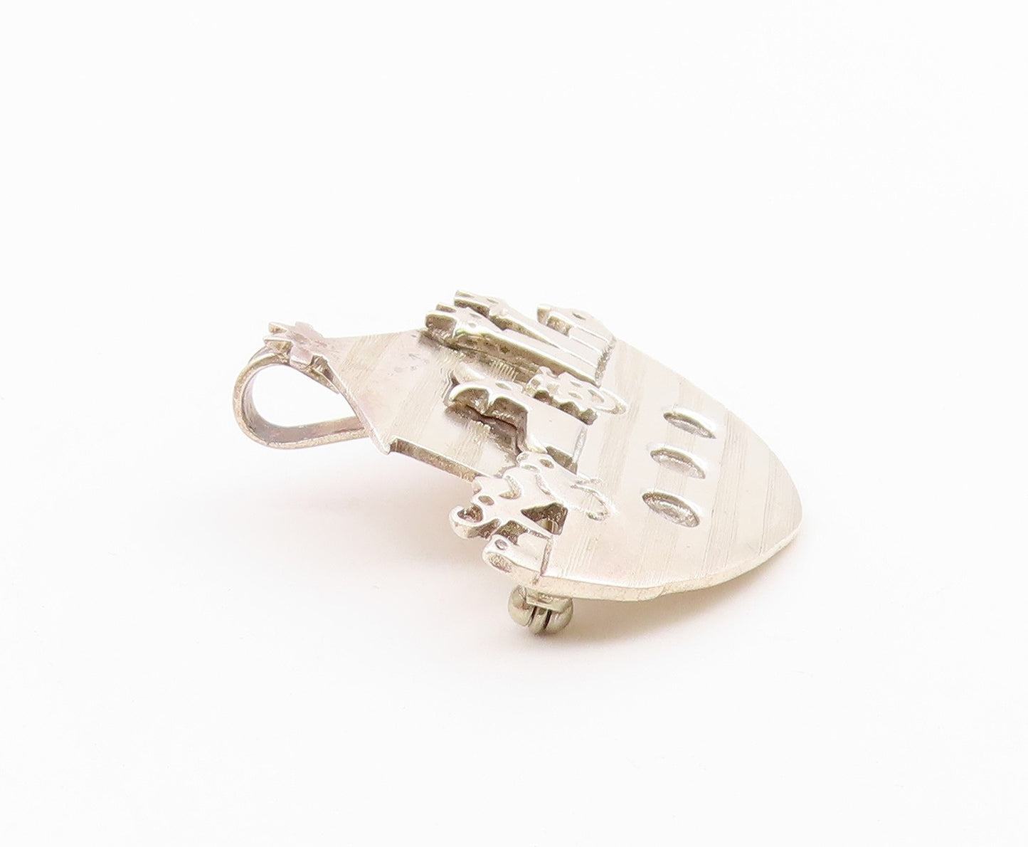 925 Sterling Silver  Vintage Noah's Arc Theme Religious Brooch Pin  BP7604