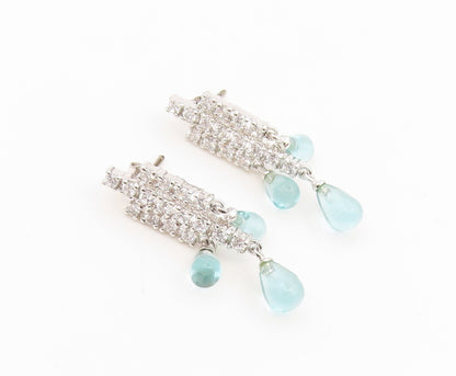 925 Sterling Silver Vintage Earrings Aquamarine & CZ Pave Classic Drop  EG14164
