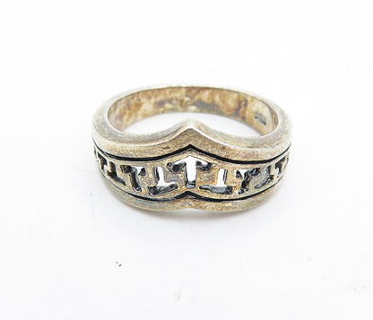 925 Sterling Silver  Vintage Dark Tone Cutout Pointed Band Ring Sz 8.5  RG5808
