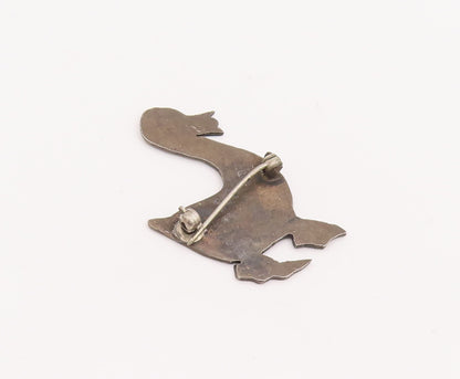 925 Sterling Silver Vintage Brooch Pin Solid Etched Happy Walking Duck  BP11045