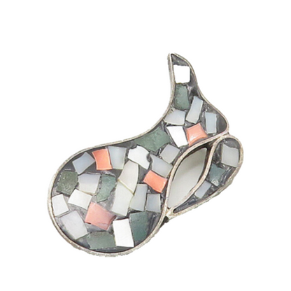 ISRAEL 925 Sterling Silver  Vintage Mother Of Pearl Mosaic Brooch Pin  BP7020