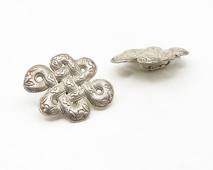 925 Sterling Silver  Vintage Antique Floral Knot Non Pierce Earrings  EG5868