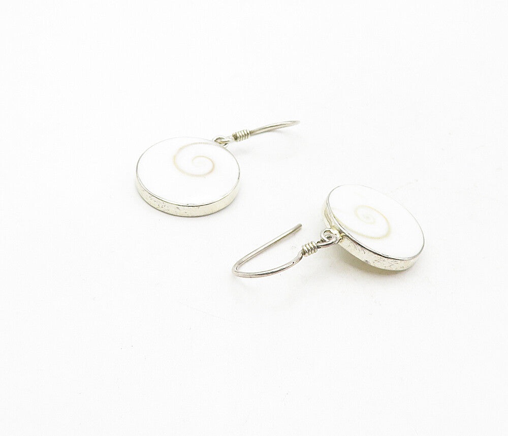 925 Sterling Silver  Vintage Shiva Eye Swirl Round Dangle Earrings  EG3916