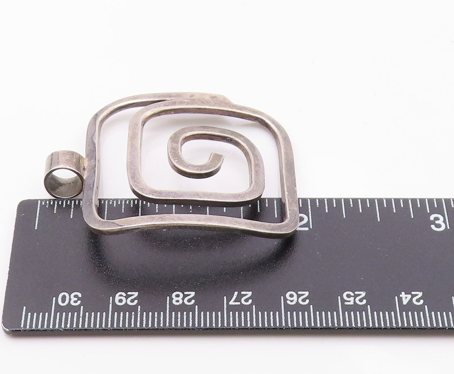925 Sterling Silver  Vintage Smooth Square Spiral Shiny Pendant  PT17154