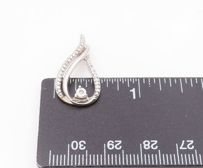 925 Sterling Silver  Vintage Genuine Diamonds Open Tear Drop Pendant  PT17913