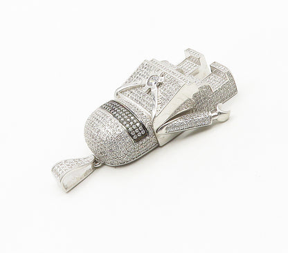 925 Sterling Silver  Modernist Cubic Zirconia Encrusted Robot Pendant  PT12198