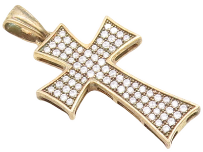 925 Sterling Silver Vintage Pendant Gold Plated CZ Inlay Cutout Cross  PT23696