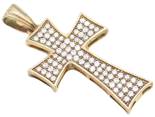 925 Sterling Silver Vintage Pendant Gold Plated CZ Inlay Cutout Cross  PT23696