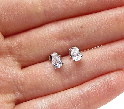 925 Sterling Silver  Faceted White Topaz Tear Drop Stud Earrings  EG1809