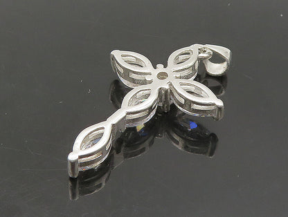 925 Sterling Silver  Vintage Marquise Topaz Religious Cross Pendant  PT19623