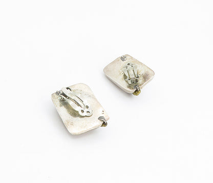 MEXICO 925 Silver  Vintage Two Tone Hollow Square Non Pierce Earrings  EG2932
