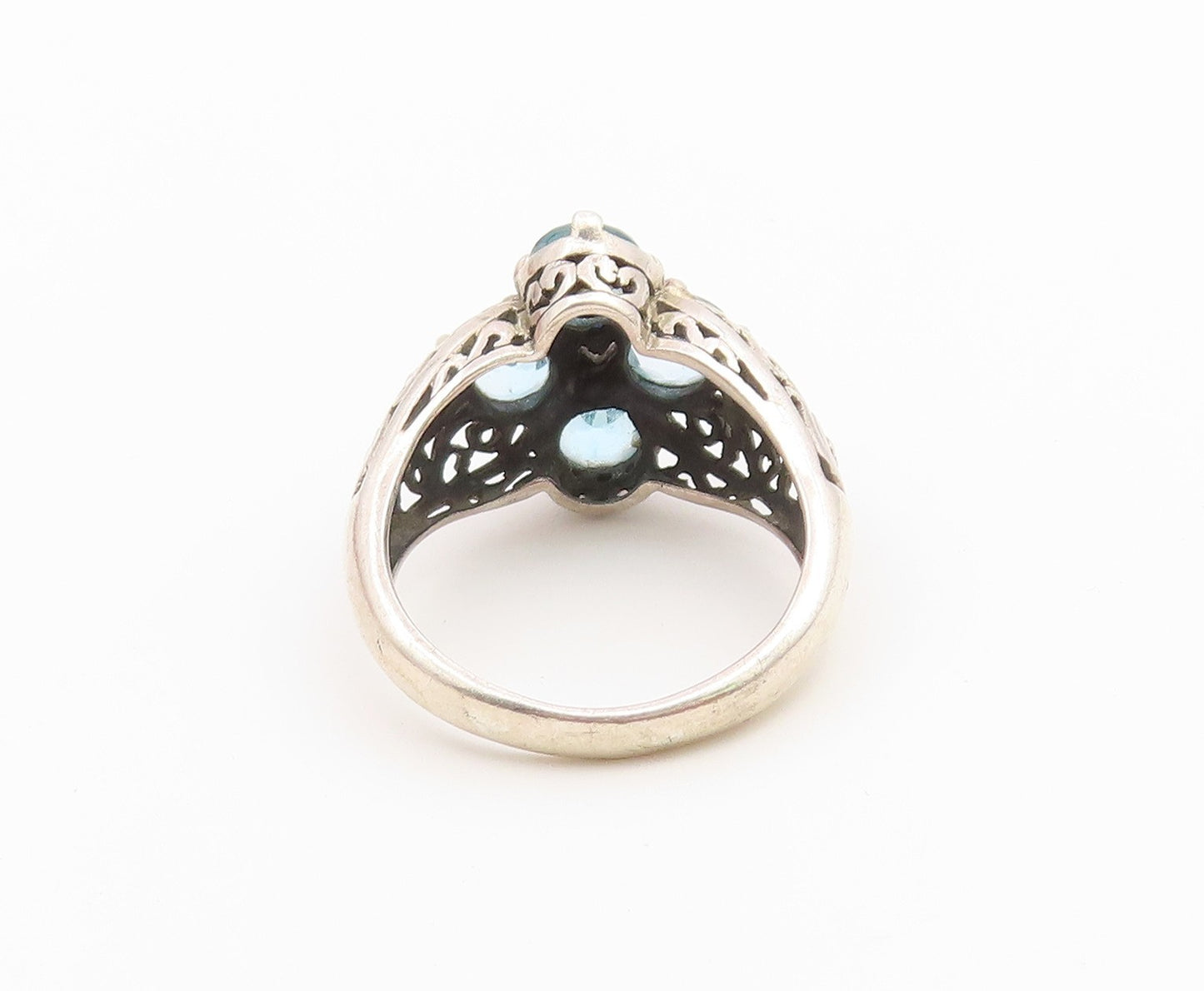 925 Sterling Silver Vintage Ring Sapphire & Aquamarine Floral Band Sz 7 RG36789