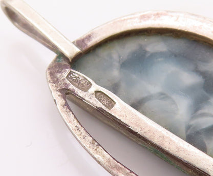 POLAND 925 Sterling Silver Vintage Mother Of Pearl Half Circle Pendant PT19632