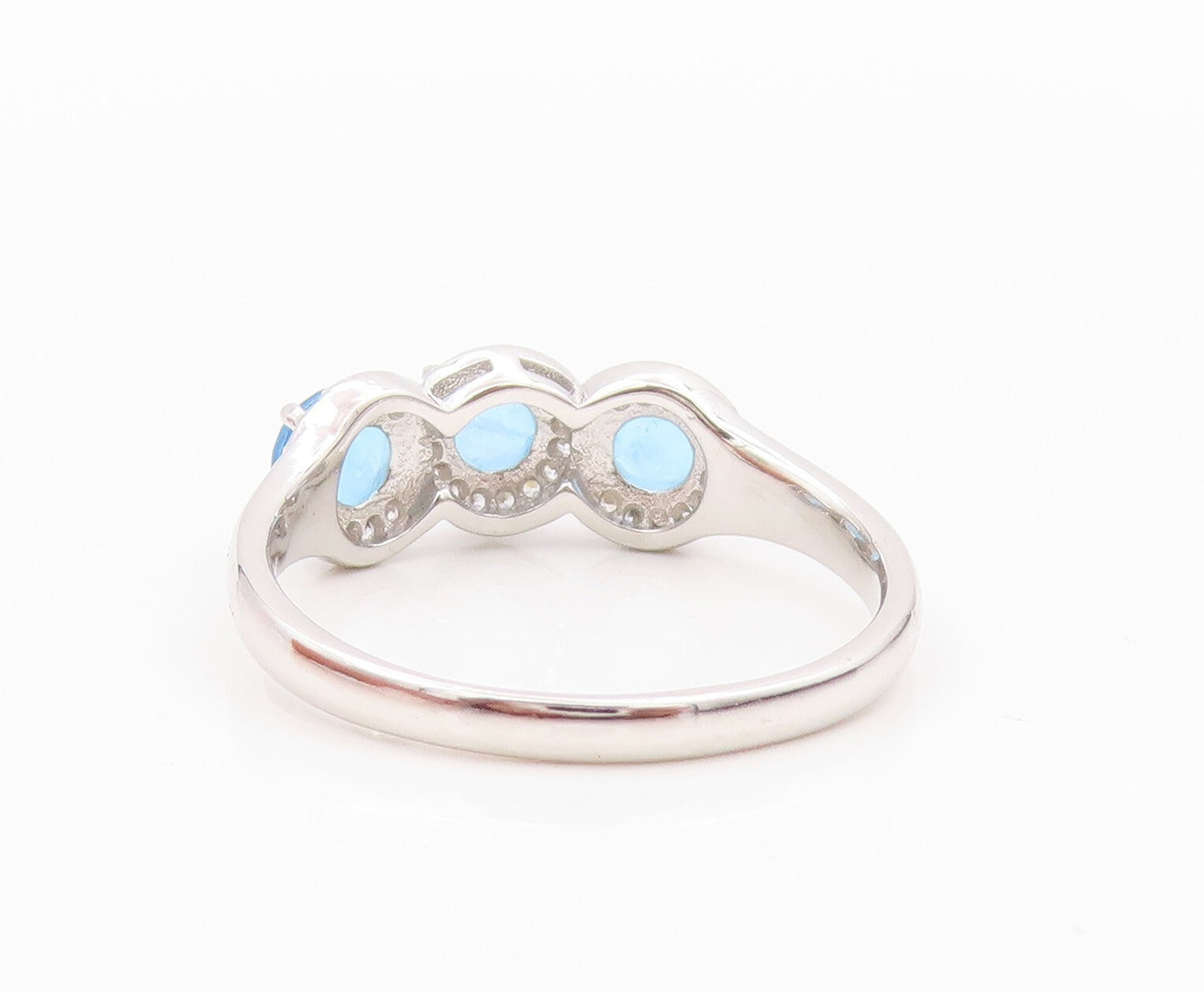 925 Sterling Silver Vintage Ring Round Blue Halo White Topaz   Sz 9.5  RG31785