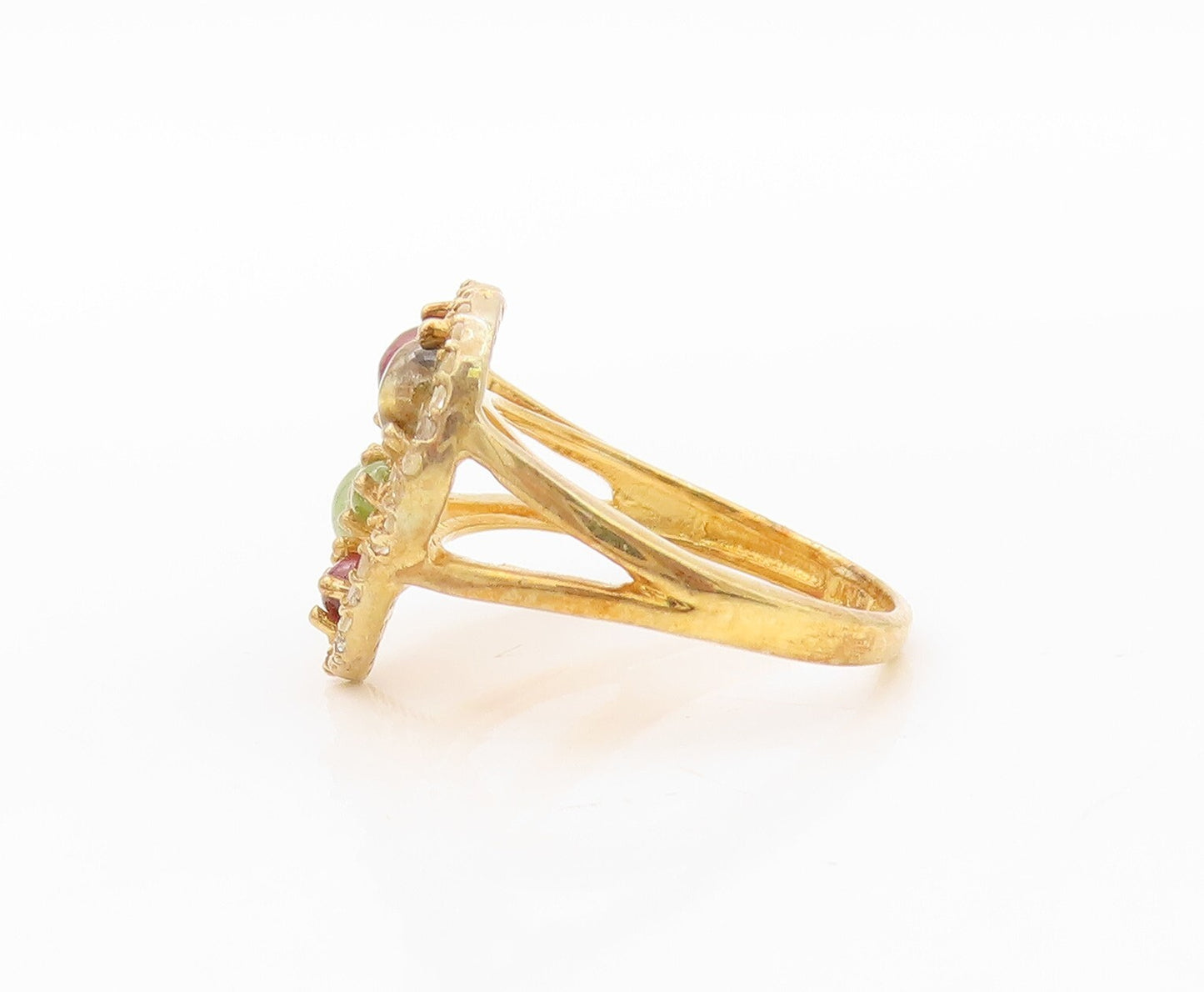 925 Sterling Silver Vintage Ring Gold Plated Gemstone Heart  Sz 7  RG30631