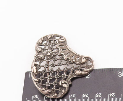 925 Sterling Silver Vintage Brooch Pin Antique Swirly Floral Net Cutout  BP10878