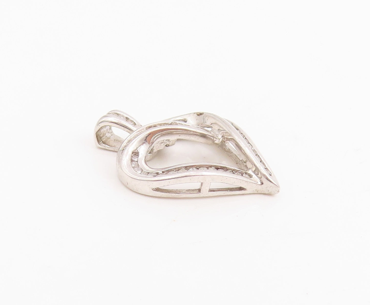 925 Sterling Silver Vintage Pendant Real Diamonds Open Love Heart Charm  PT25218