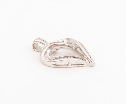 925 Sterling Silver Vintage Pendant Real Diamonds Open Love Heart Charm  PT25218