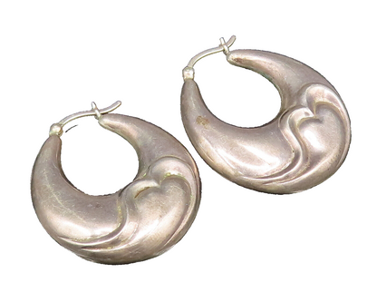 925 Silver  Vintage Carved Love Heart Hollow Oval Hoop Earrings  EG11849