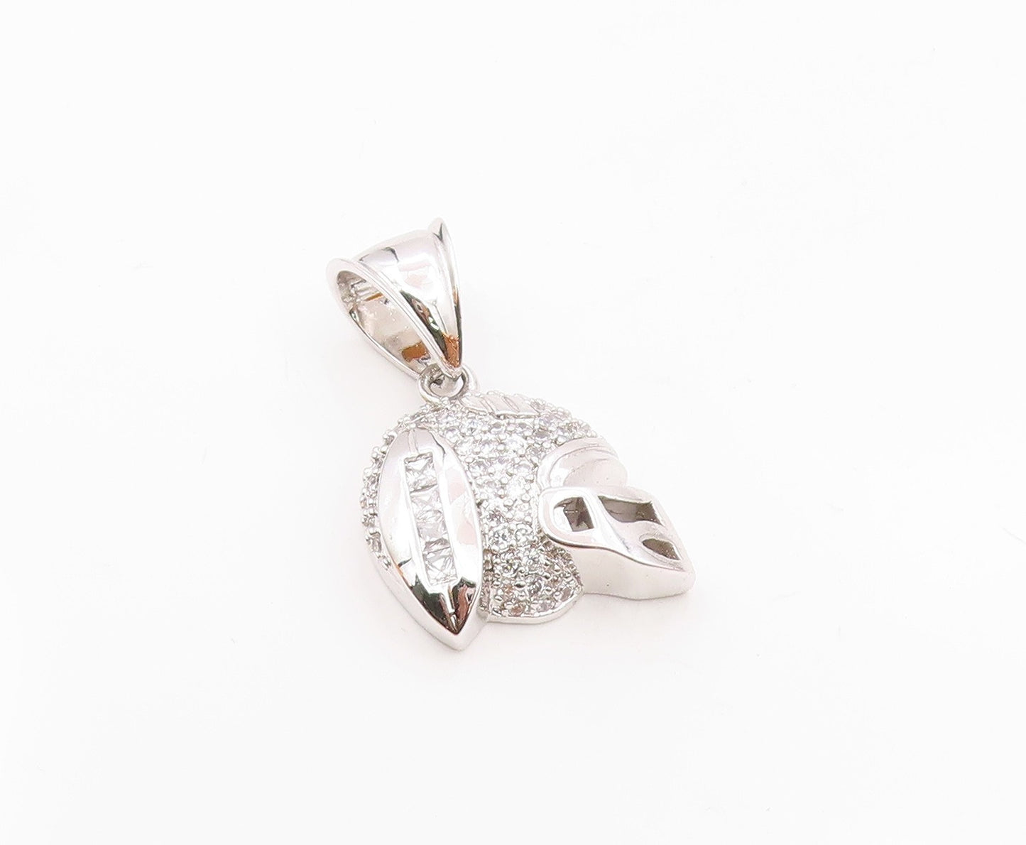 925 Sterling Silver  Shiny Cubic Zirconia Football Helmet Pendant  PT11835