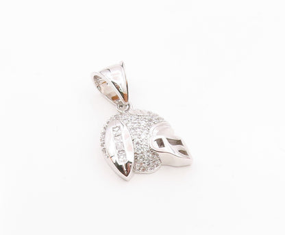 925 Sterling Silver  Shiny Cubic Zirconia Football Helmet Pendant  PT11835