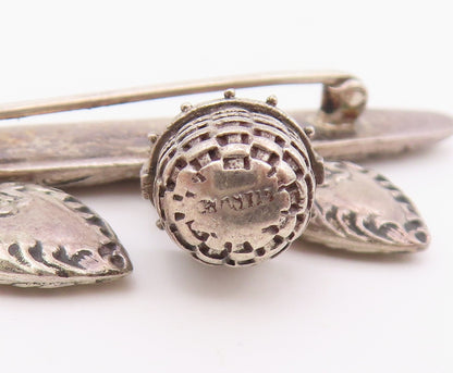 925 Sterling Silver  Vintage Love Hearts & Basket Charmed Brooch Pin  BP8528