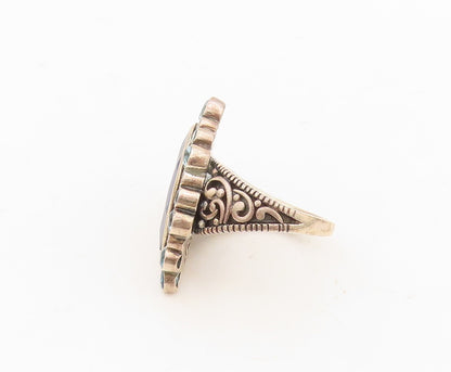 925 Sterling Silver Vintage Ring Marquise Shape Gemstone Halo CZ  Sz 7  RG30457