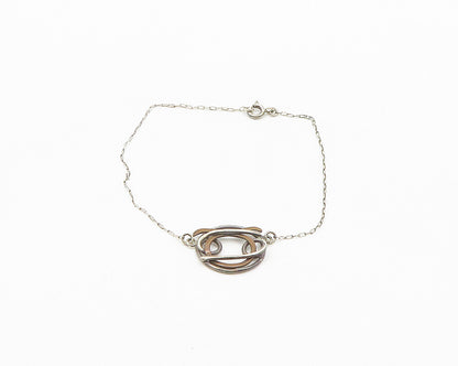 925 Sterling Silver  Vintage Two Tone Charmed Thin Chain Bracelet  BT7870