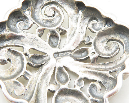 925 Sterling Silver  Vintage Shiny Polished Floral Design Pendant  PT13838