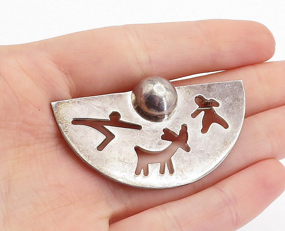 MEXICO 925 Sterling Silver  Vintage Cutout Reindeer Dome Brooch Pin  BP2392
