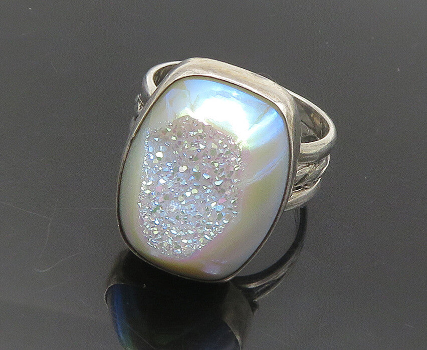 925 Sterling Silver  Vintage Rainbow Druzy Stone Cocktail Ring Sz 7  RG18014