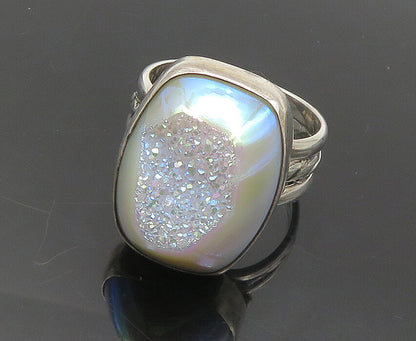 925 Sterling Silver  Vintage Rainbow Druzy Stone Cocktail Ring Sz 7  RG18014