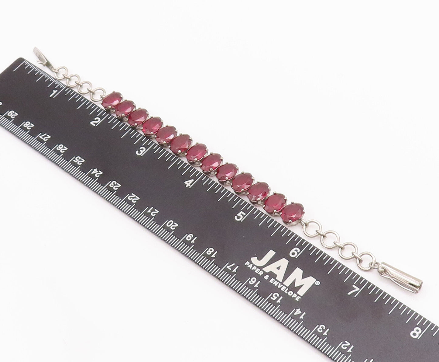 925 Sterling Silver Vintage Bracelet Solid Oval Garnet Tennis Bracelet  BT10501