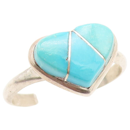 925 Sterling Silver Vintage Ring NAVAJO ZUNI Turquoise Love Heart  Sz 5  RG36802