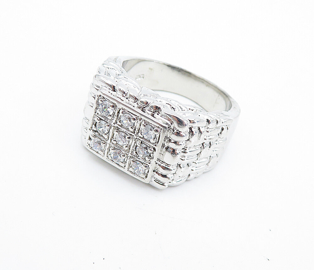 925 Sterling Silver  Cubic Zirconia Basket Weave Cocktail Ring Sz 10  RG7264