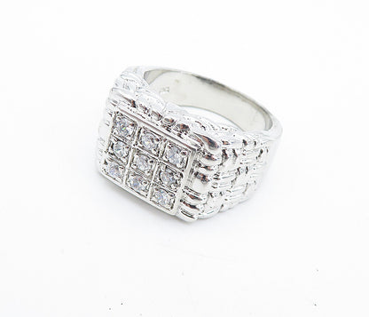 925 Sterling Silver  Cubic Zirconia Basket Weave Cocktail Ring Sz 10  RG7264