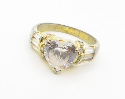 925 Sterling Silver  Cubic Zirconia Heart Gold Plated Band Ring Sz 7  RG14818