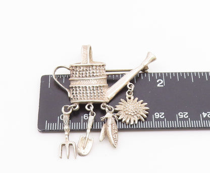 MEXICO 925 Sterling Silver  Vintage Charmed Watering Can Brooch Pin  BP3149