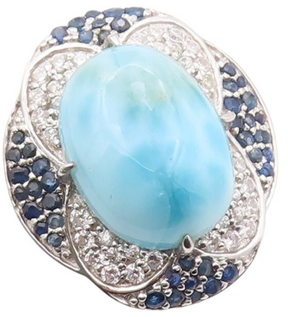 925 Sterling Silver Vintage Ring Larimar Halo Sapphire & Topaz  Sz 7 RG30844