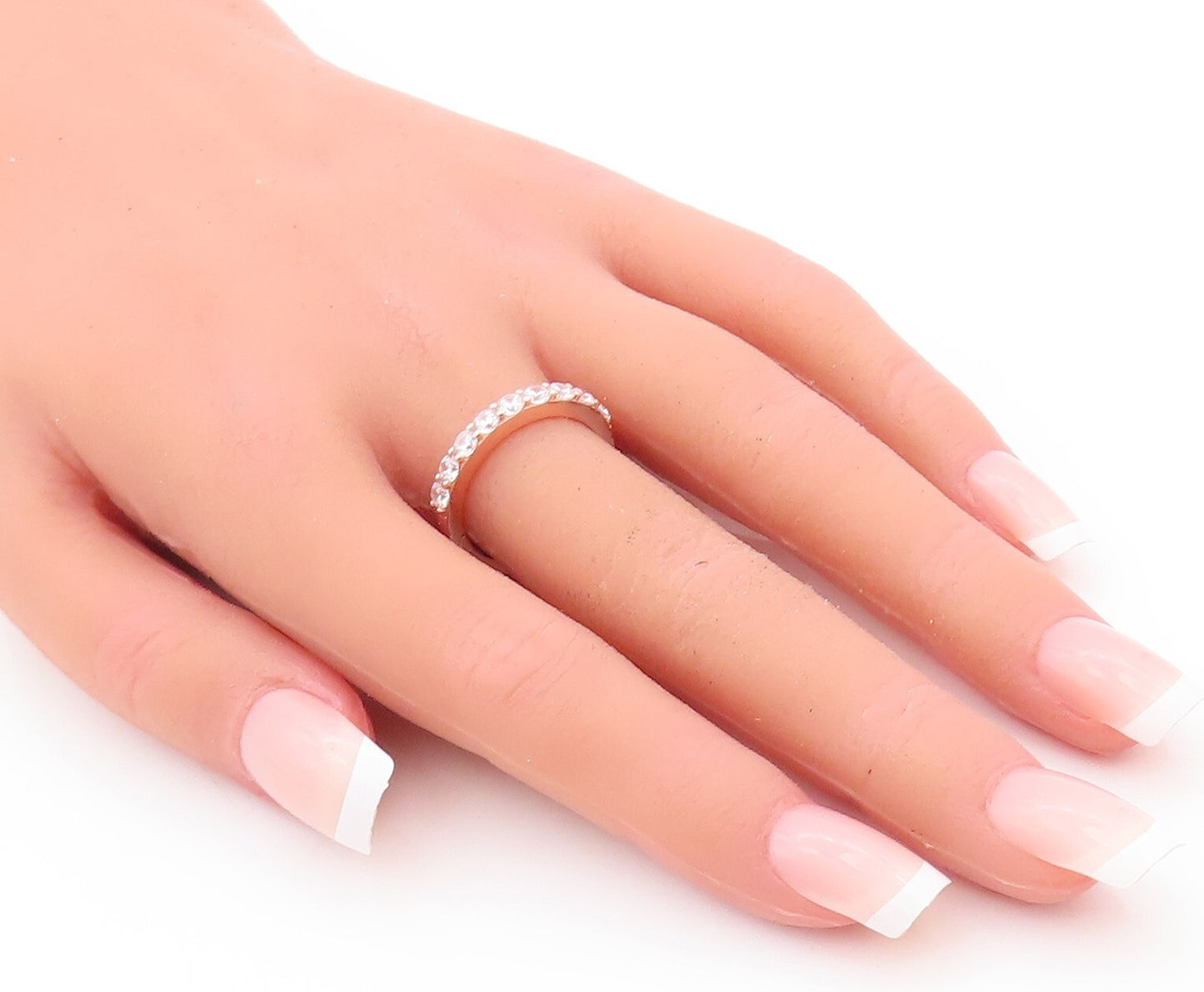 925 Sterling Silver Vintage Ring Rose Gold Plated Round CZ Inlay  Sz 7  RG29318